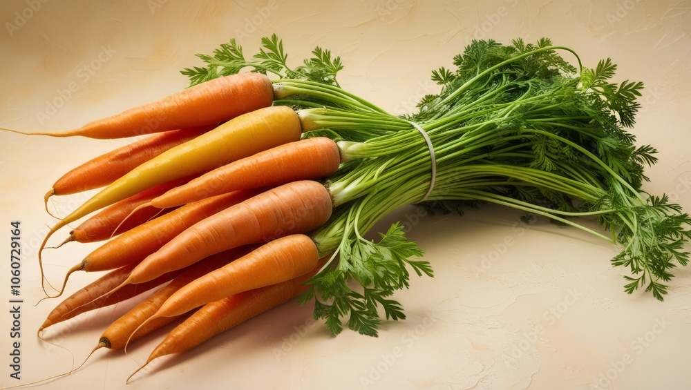 A bunch of fresh carrots on the table A bunch of fresh carrots on the table