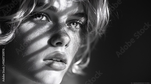 Intense Portrait in Black and White with Shadows