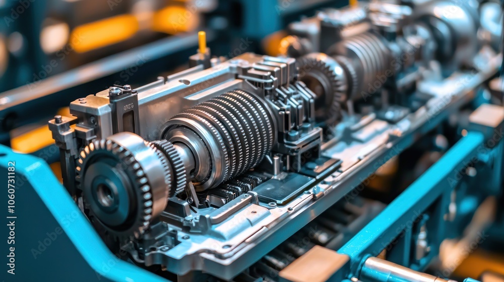 Fototapeta premium Close-up of a Complex Gear System in a Metal Machine