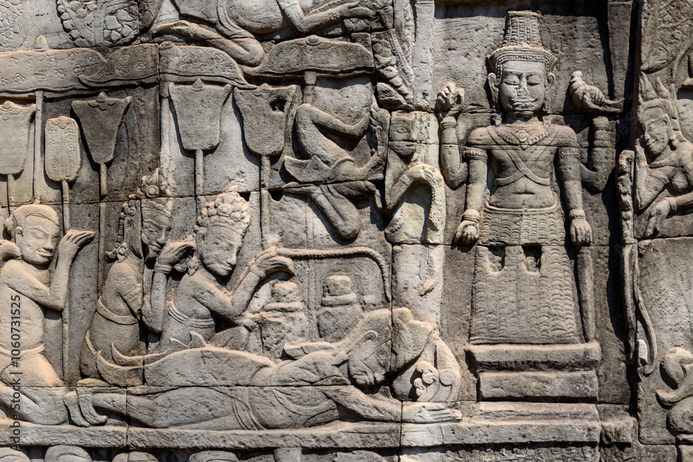 Bas-relief Sculpture at Bayon temple in Angkor Thom, Siem Reap, Cambodia. Bas-relief Sculpture at Bayon temple in Angkor Thom, Siem Reap, Cambodia.
