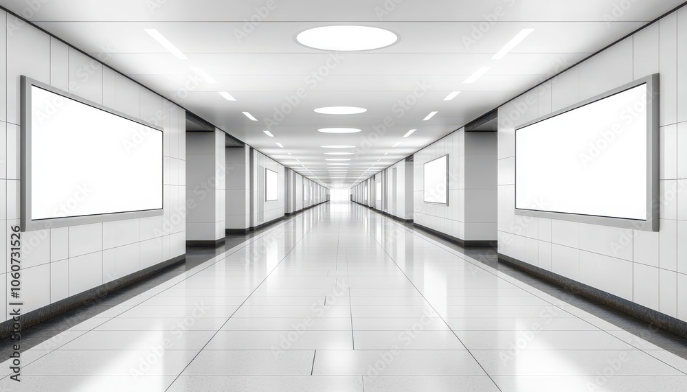 Empty advertisement light box in a modern underground subway corridor