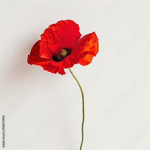 Bright red poppy flower isolated on white background