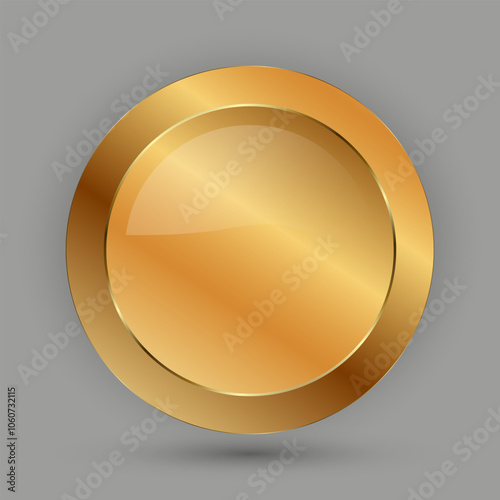 A Premium circle button with Black and golden frame vector illustration, a sleek, modern graphic design with a focus on a circular, glassy sphere in the center design