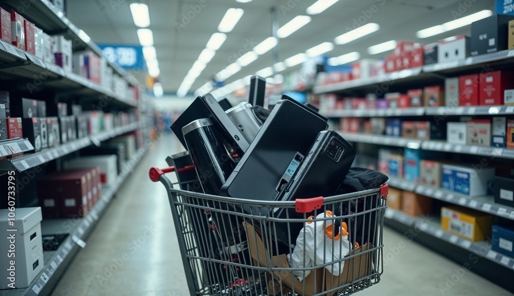 Black Friday, shopping cart in supermarket Black Friday, shopping cart in supermarket