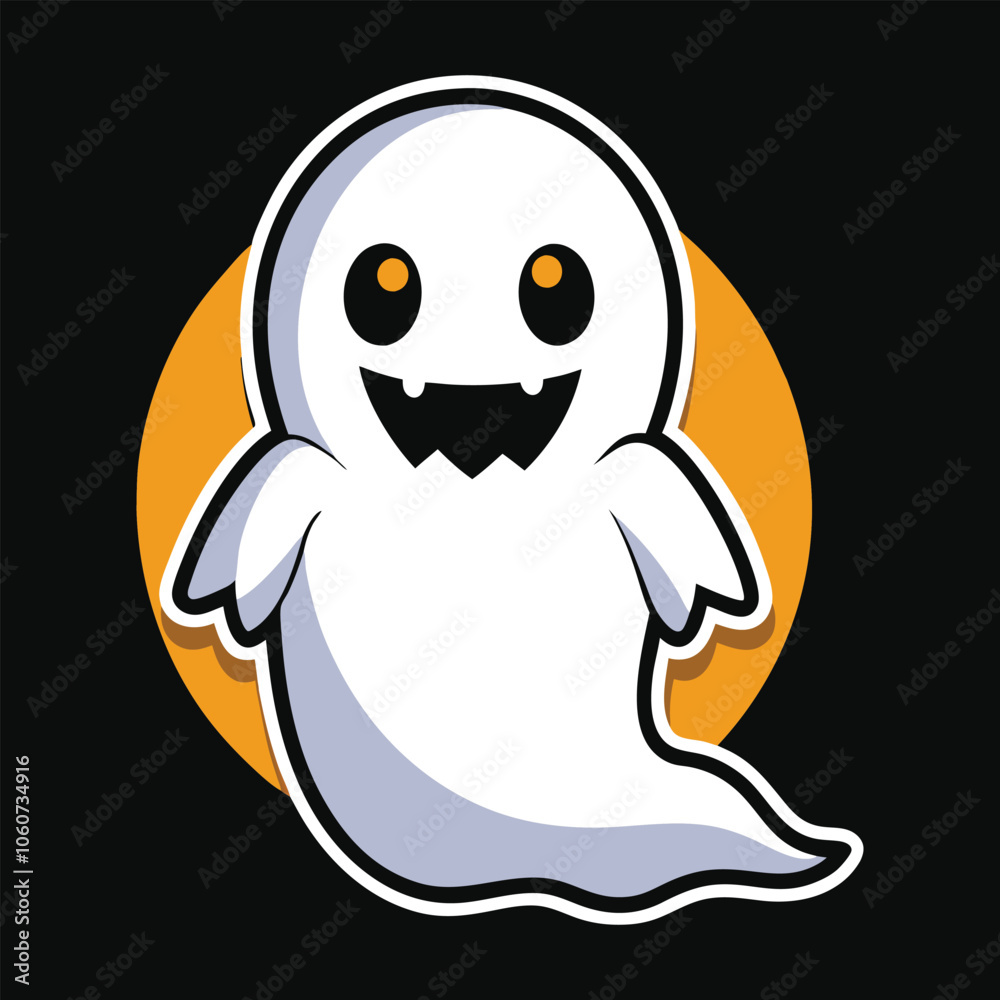 Obraz premium White cute ghost on halloween sticker. Halloween graphics cute colorful ghost sticker