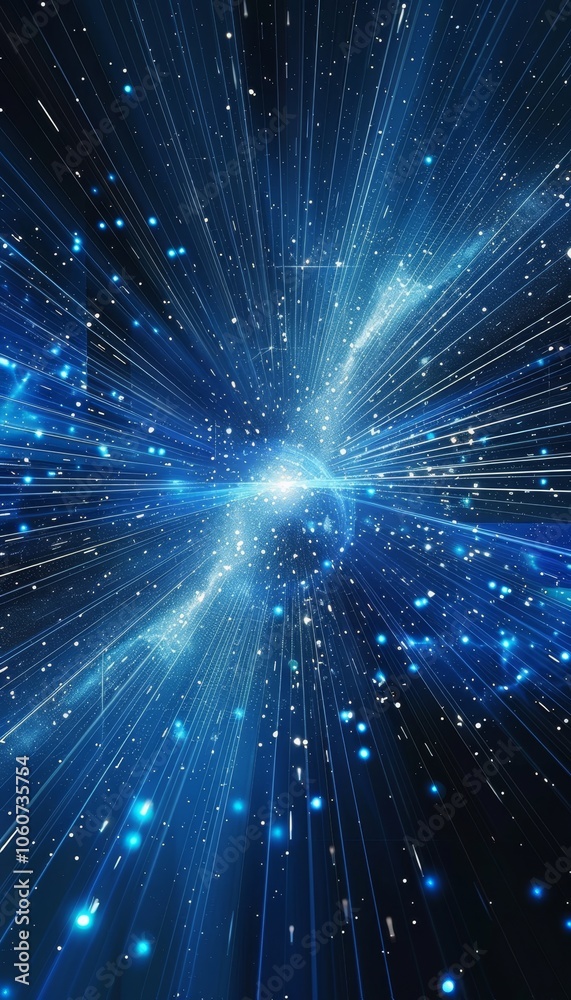 Fototapeta premium Futuristic abstract background with radiant blue light, stars, and cosmic phenomena of technology