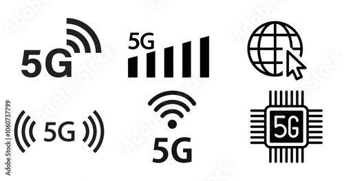 5G technology vector icon set. Outline set of 5G technology icons for web design