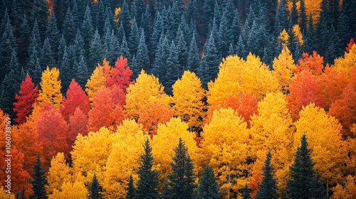 Autumn Forest Landscape With Golden Aspen Trees