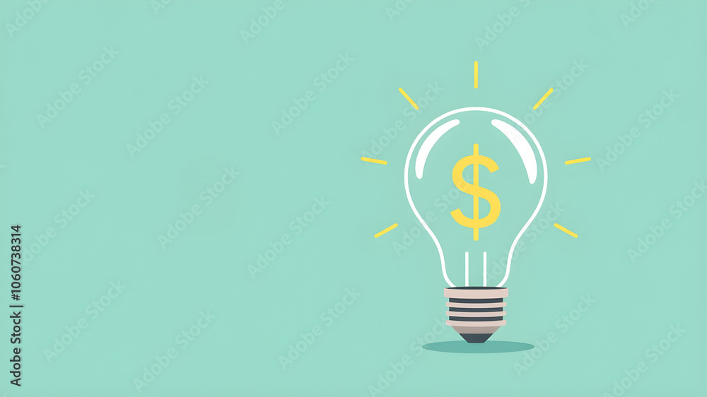 Light bulb with dollar sign on a green background, minimalist style.