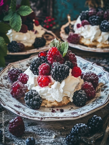 Sweet indulgence with fresh blueberries on whipped cream. Perfect for warm weather or a summer celebration.