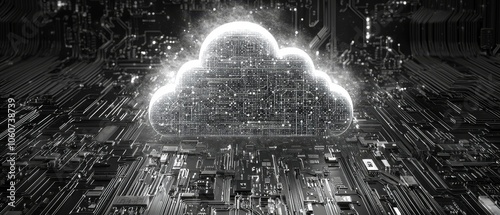 Explore the Artistic Fusion of Papercut Design and Technology in a Cloud Over Data Circuits photo