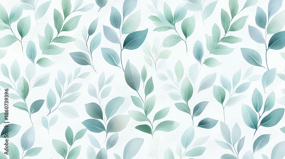 A serene pattern featuring soft green leaves on a light background, ideal for nature-themed designs and backgrounds. A serene pattern featuring soft green leaves on a light background, ideal for nature-themed designs and backgrounds.