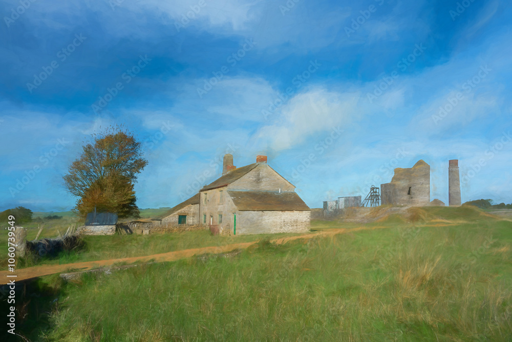 A digital illustration of Magpie Mine in the Derbyshire Peak District National Park. A digital illustration of Magpie Mine in the Derbyshire Peak District National Park.