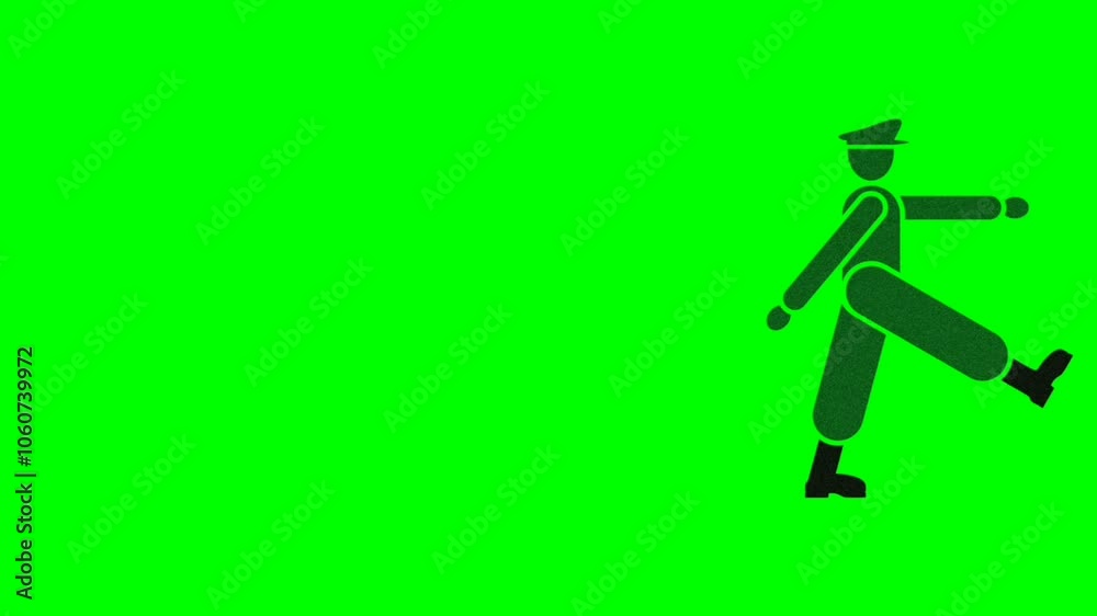 Military animation, soldier icon walking tall on green screen. Military animation, soldier icon walking tall on green screen.