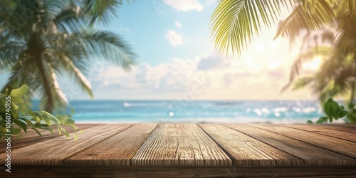 Tropical beach resort on a sunny day with palm trees and an ocean view, inviting travelers for vacation and relaxation.