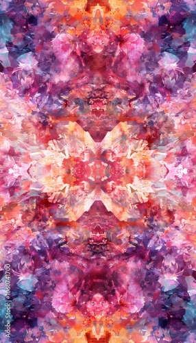 Mesmerizing symmetrical kaleidoscope with cosmic colors of radiant pink and purple hues