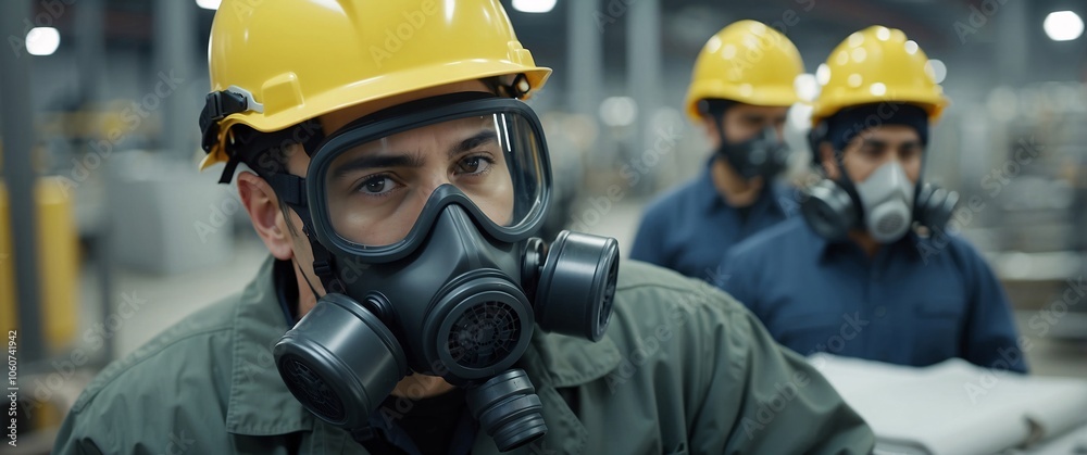 professional a gas mask engineer factory in protective uniform operating machine, Engineering worker in safety hardhat at warehouse industrial facilities, Heavy Industry Manufacturing professional a gas mask engineer factory in protective uniform operating machine, Engineering worker in safety hardhat at warehouse industrial facilities, Heavy Industry Manufacturing