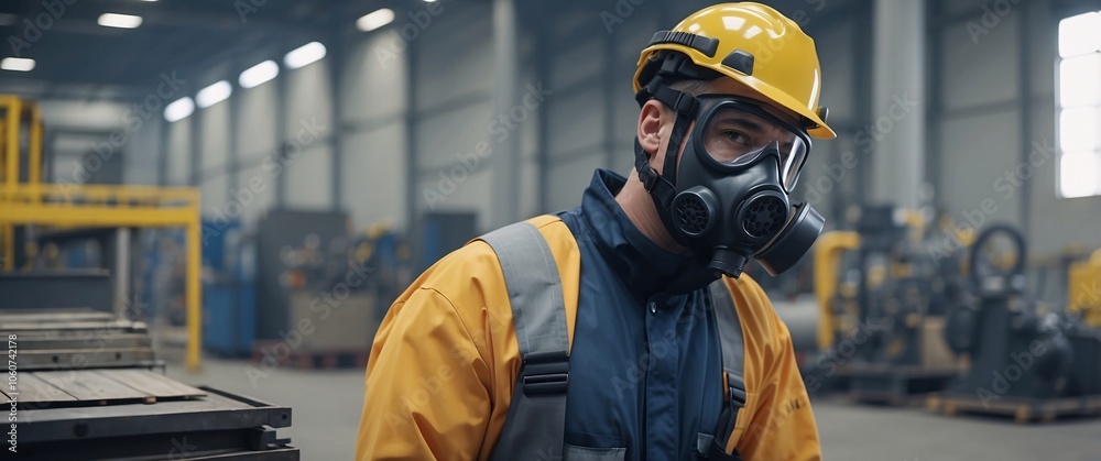professional a gas mask engineer factory in protective uniform operating machine, Engineering worker in safety hardhat at warehouse industrial facilities, Heavy Industry Manufacturing professional a gas mask engineer factory in protective uniform operating machine, Engineering worker in safety hardhat at warehouse industrial facilities, Heavy Industry Manufacturing