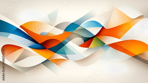 Vibrant abstract design featuring dynamic curves and shapes in blue, orange, and white, creating a modern and artistic feel. photo