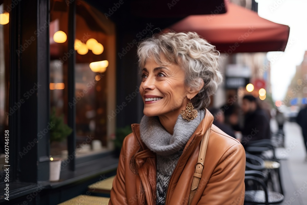 Portrait of a smiling senior woman on the street of a European city