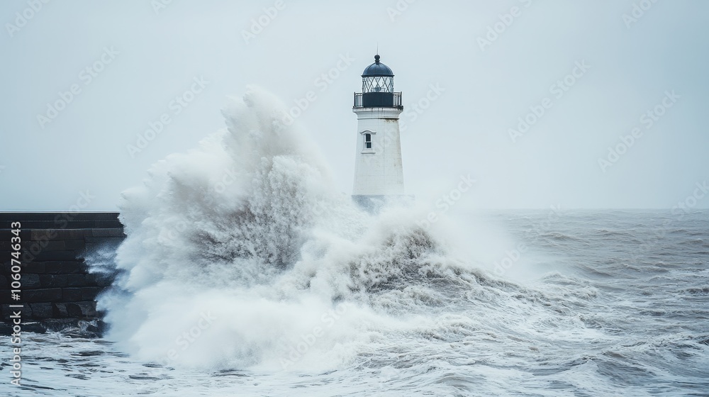 Lighthouse Withstanding Powerful Waves in Stormy Weather