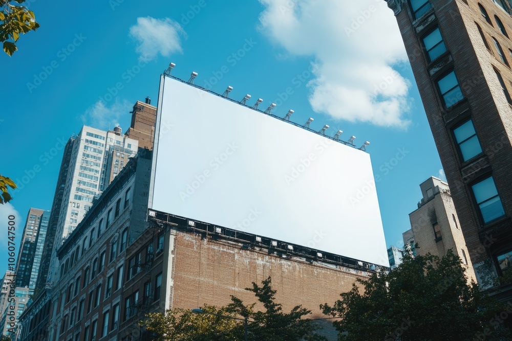 Blank billboard in urban setting. This photo is perfect for displaying advertisements, company logos, or messages.