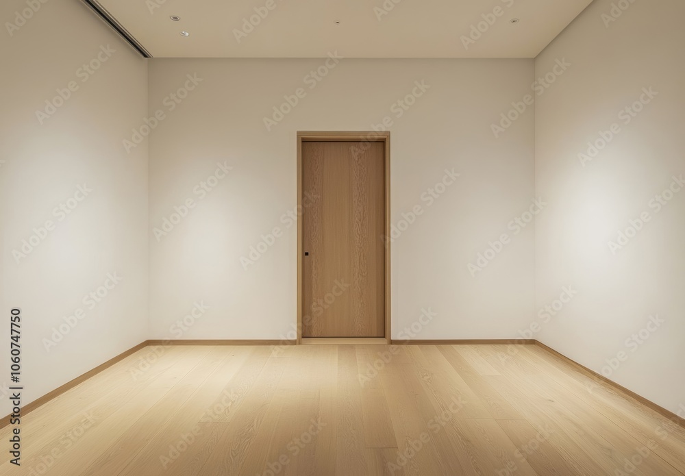 Fototapeta premium Minimalist Interior Design: Empty Room with Wooden Door and Floor