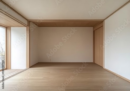 Minimalist Japanese Interior Design with Wooden Floor and Sliding Door