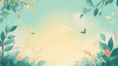 Wallpaper Mural Serene Nature Landscape with Butterflies and Foliage Torontodigital.ca