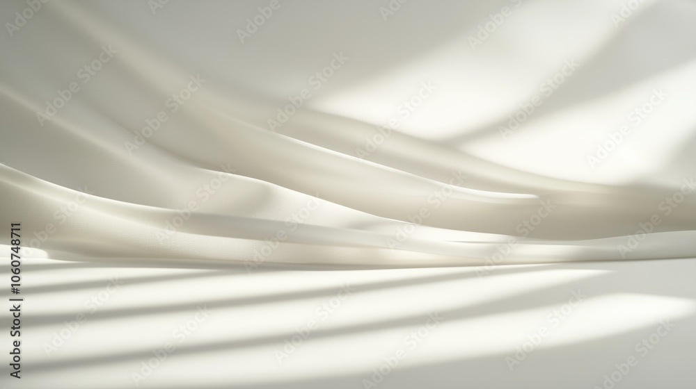 Fototapeta premium Elegant abstract background with flowing white fabric and soft shadows creating a serene and minimalist atmosphere