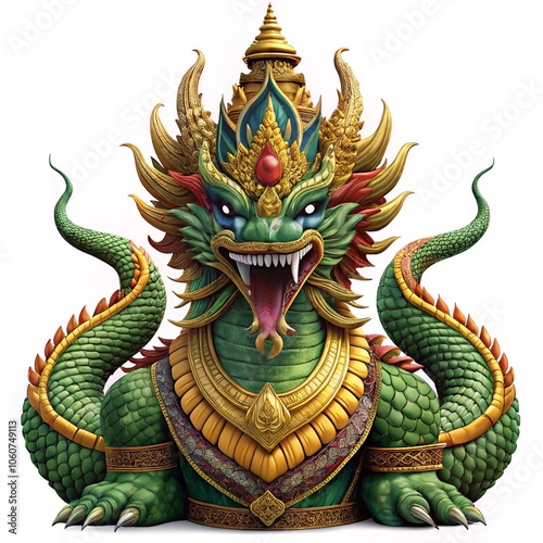 Wallpaper Mural The Thai temple's serpent king or king of Naga statue is isolated on a white background. Torontodigital.ca