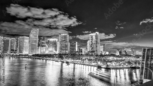 Night skyline of Downtown Miami from Miami Port