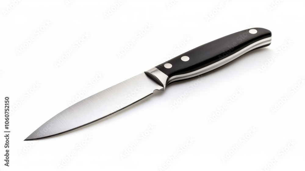 Sleek Stainless Steel Knife with Razor-Sharp Edge on White Background Sleek Stainless Steel Knife with Razor-Sharp Edge on White Background