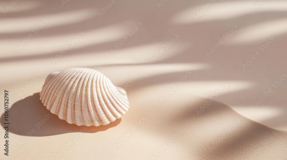 Delicate Seashell on Sandy Beach with Soft Shadow Isolated Background Delicate Seashell on Sandy Beach with Soft Shadow Isolated Background
