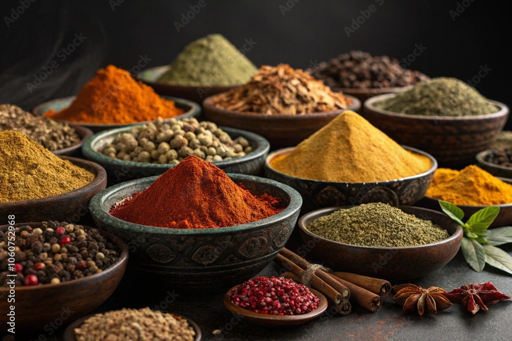 Vibrant Assortment of Spices and Herbs generative ai Vibrant Assortment of Spices and Herbs generative ai