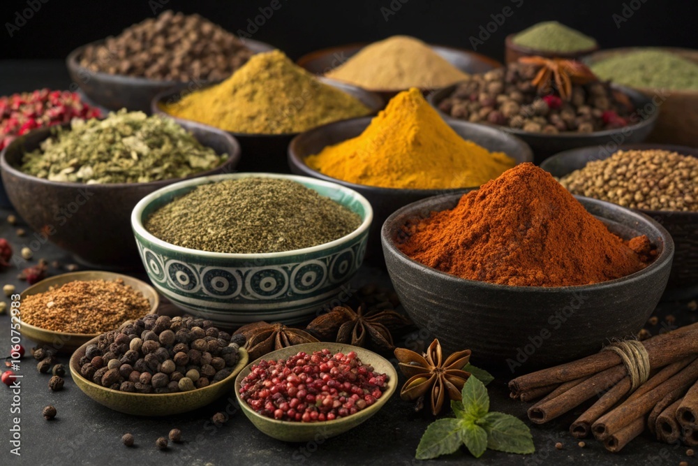 Vibrant Assortment of Spices and Herbs generative ai Vibrant Assortment of Spices and Herbs generative ai