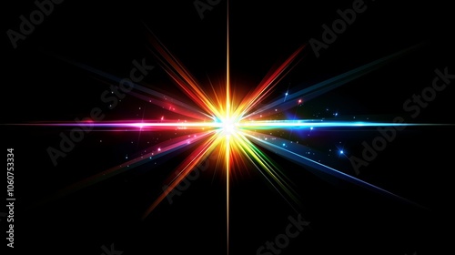 Vibrant burst of colorful light rays against a black background photo