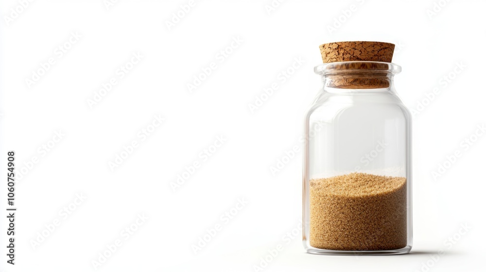 Tranquil Glass Bottle with Cork and Sand Inside Isolated on White Background Tranquil Glass Bottle with Cork and Sand Inside Isolated on White Background