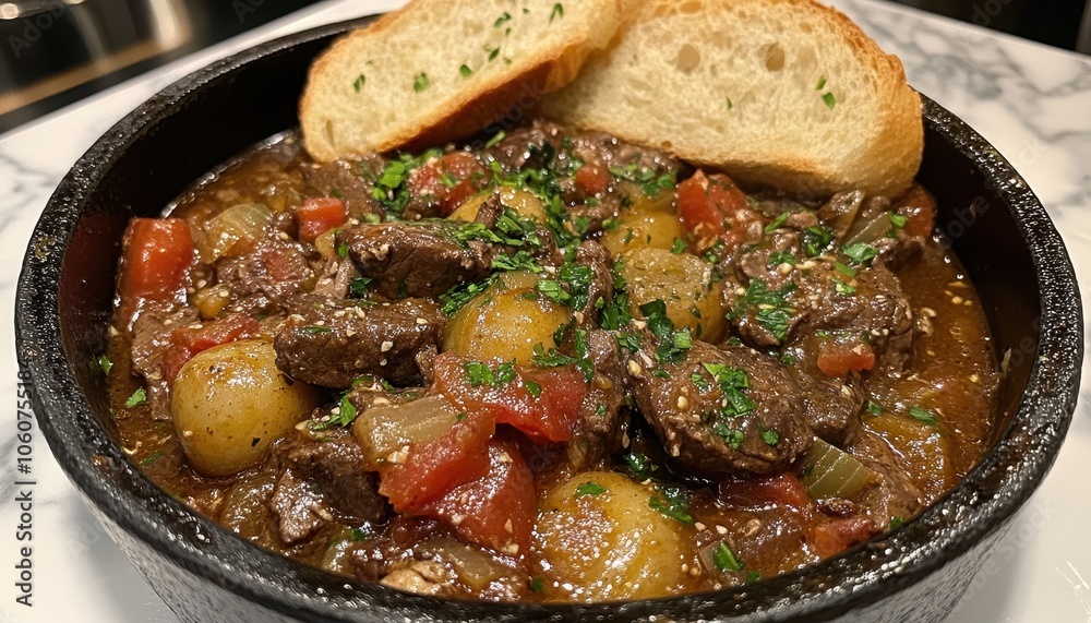 Enjoying beef bourguignon and crusty bread at a cozy kitchen table