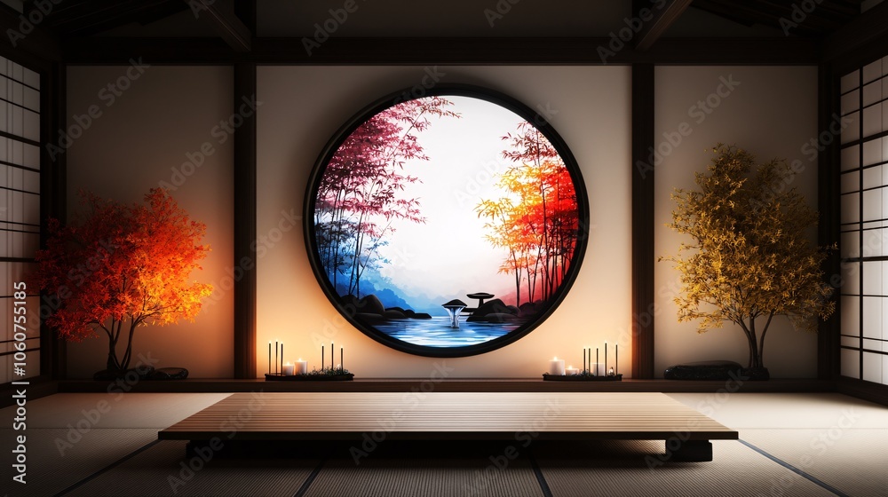 Fototapeta premium Create a tranquil space in a minimalist style basement meditation room with a tatami mat for serenity and focus