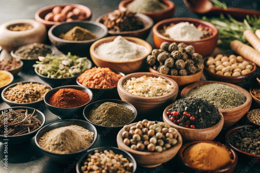 Vibrant Assortment of Spices and Herbs generative ai Vibrant Assortment of Spices and Herbs generative ai