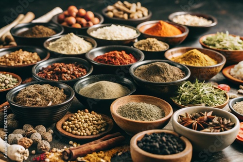 Vibrant Assortment of Spices and Herbs generative ai