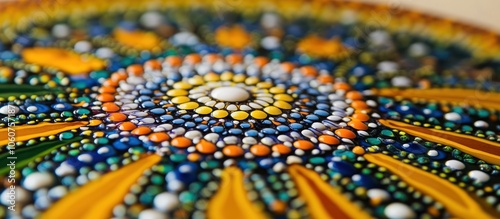 Close up of colorful dot painting, mandala design.