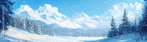 Majestic Snowy Landscape with Towering Mountains and Peaceful Lake