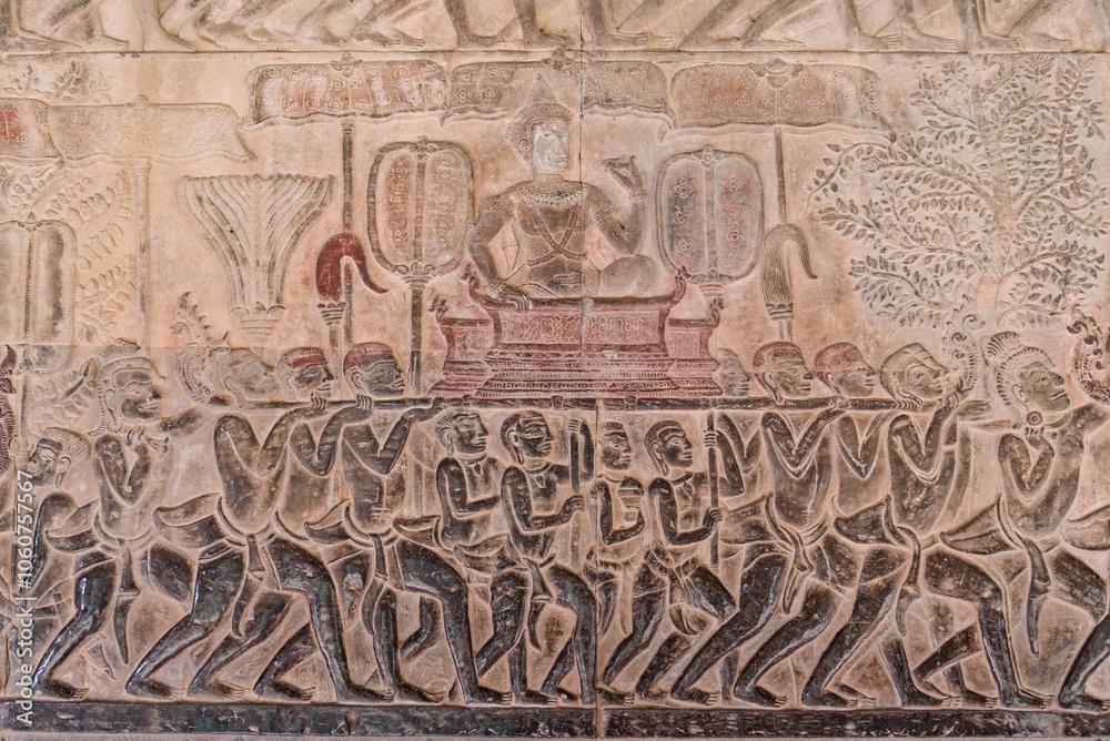 Bas-relief sculpture at Angkor Wat, Siem Reap, Cambodia. Bas-relief sculpture at Angkor Wat, Siem Reap, Cambodia.