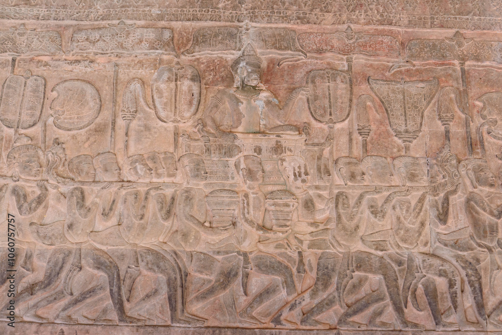 Bas-relief sculpture at Angkor Wat, Siem Reap, Cambodia. Bas-relief sculpture at Angkor Wat, Siem Reap, Cambodia.