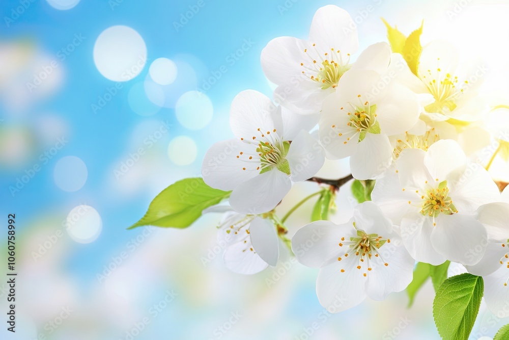 Buds Blossom and Open Under the Morning Sun on a Tree Branch Against a Clear Blue Sky Buds Blossom and Open Under the Morning Sun on a Tree Branch Against a Clear Blue Sky