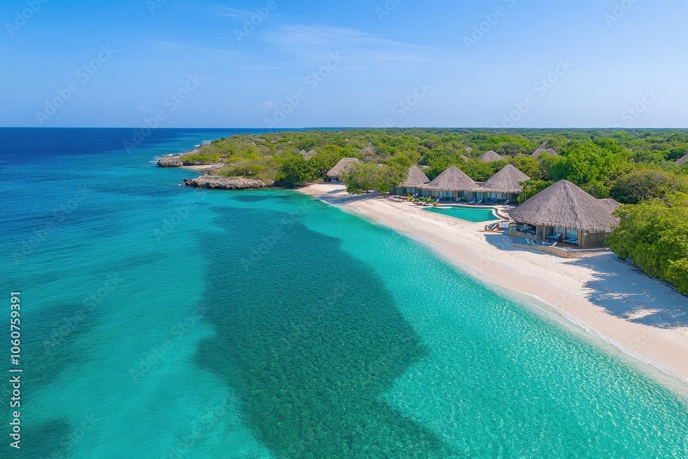 Luxury Resort Getaway on a Tropical Island With Bungalows and Turquoise Waters Luxury Resort Getaway on a Tropical Island With Bungalows and Turquoise Waters