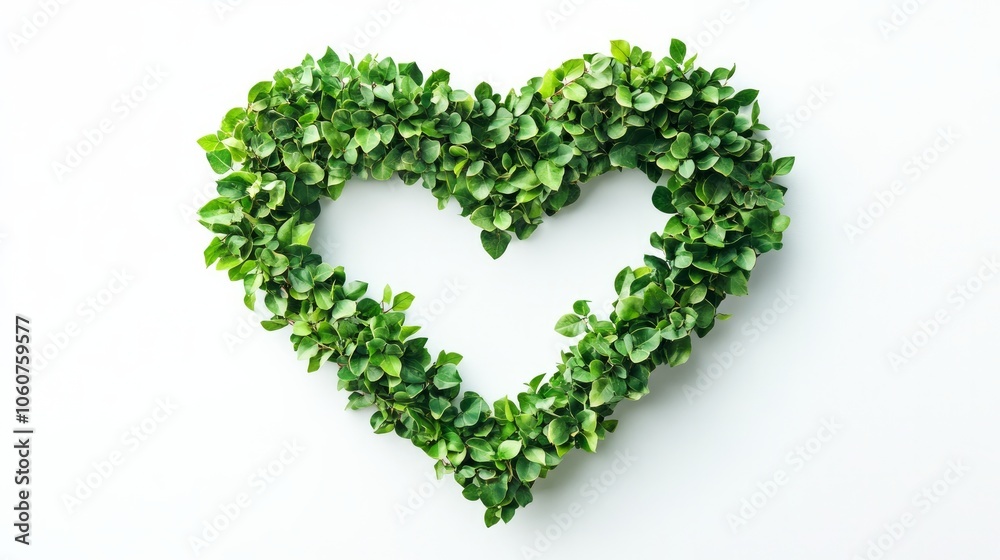 Heart-shaped arrangement of green leaves, symbolizing nature.
Heart-shaped arrangement of green leaves, symbolizing nature.