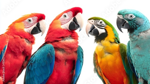 A vibrant display of colorful parrots showcasing their feathers and unique features.